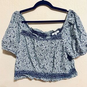 Madewell Jeanette Florentine Blue Floral Blouse size Large EUC
